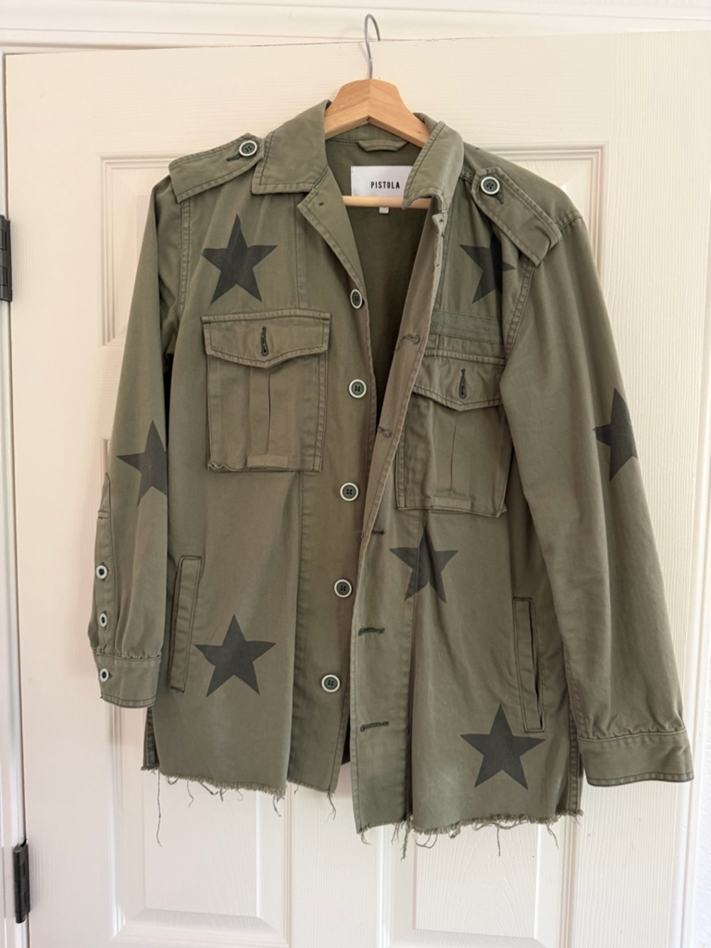 Pistola Camilo Olive Green Military Jacket Star Print - Picture 2 of 6
